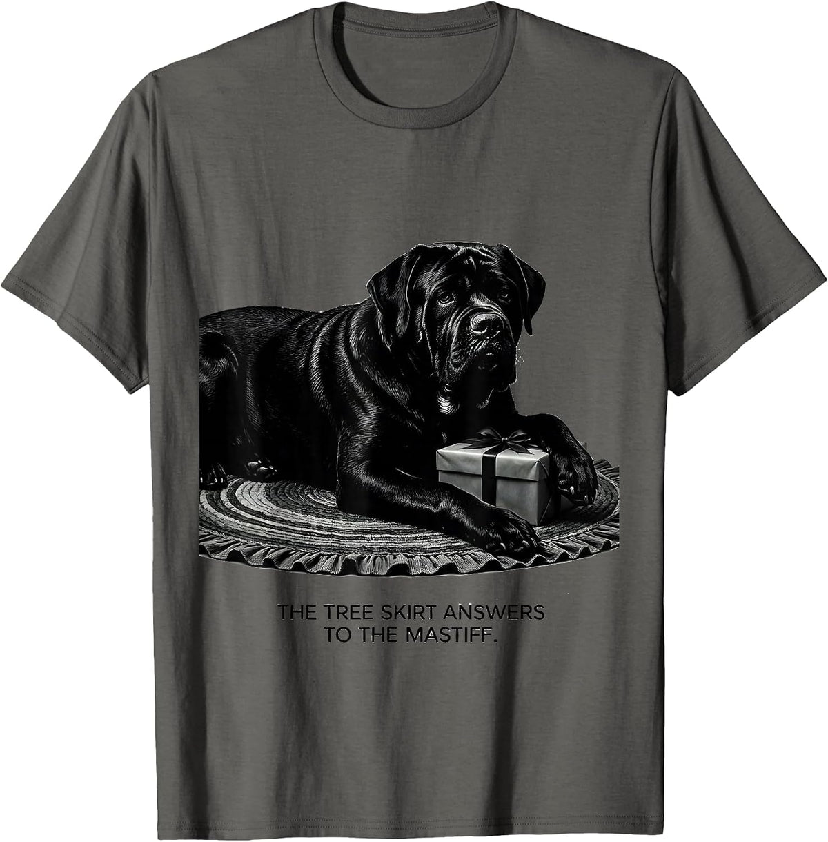 Men's The Tree Skirt Answers To The Mastiff Funny Christmas Dog T-Shirt - Asphalt Grey