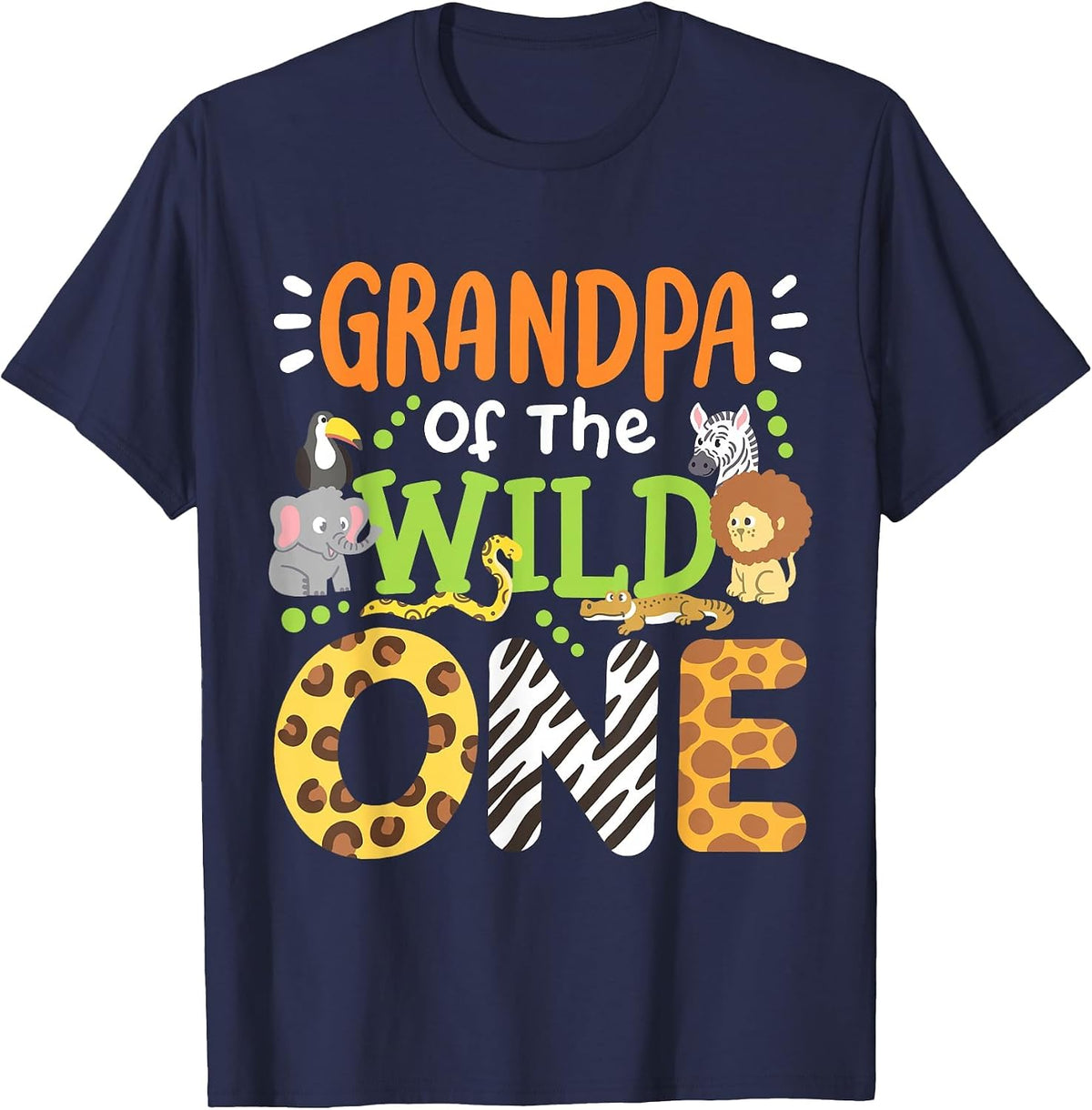 Grandpa of The Wild One Kids Boys Safari Zoo Birthday Family T-Shirt - Navy Blue