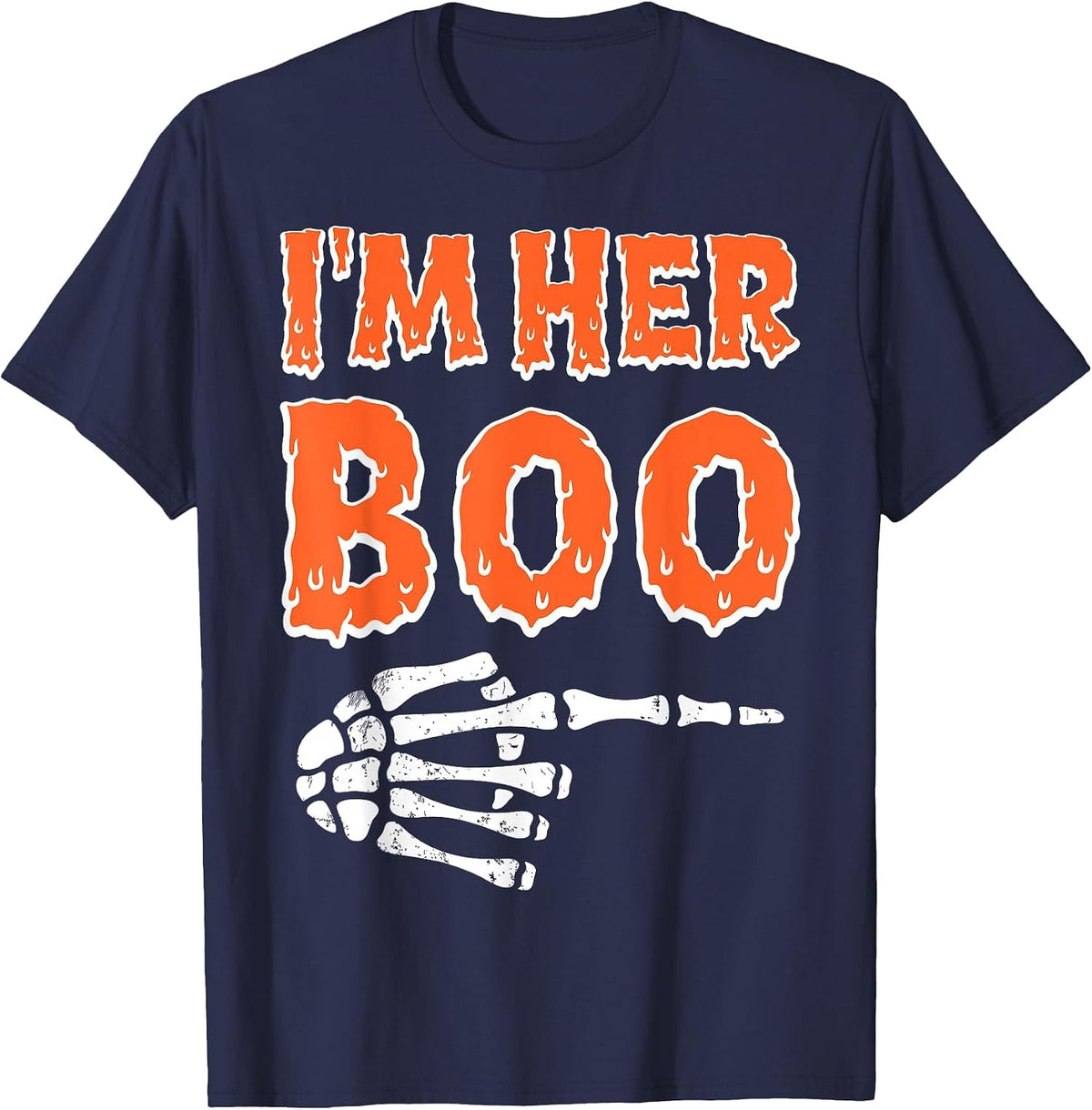 I’m Her Boo I’m His Ghoul Halloween Couples Matching Costume T-Shirt - Navy Blue
