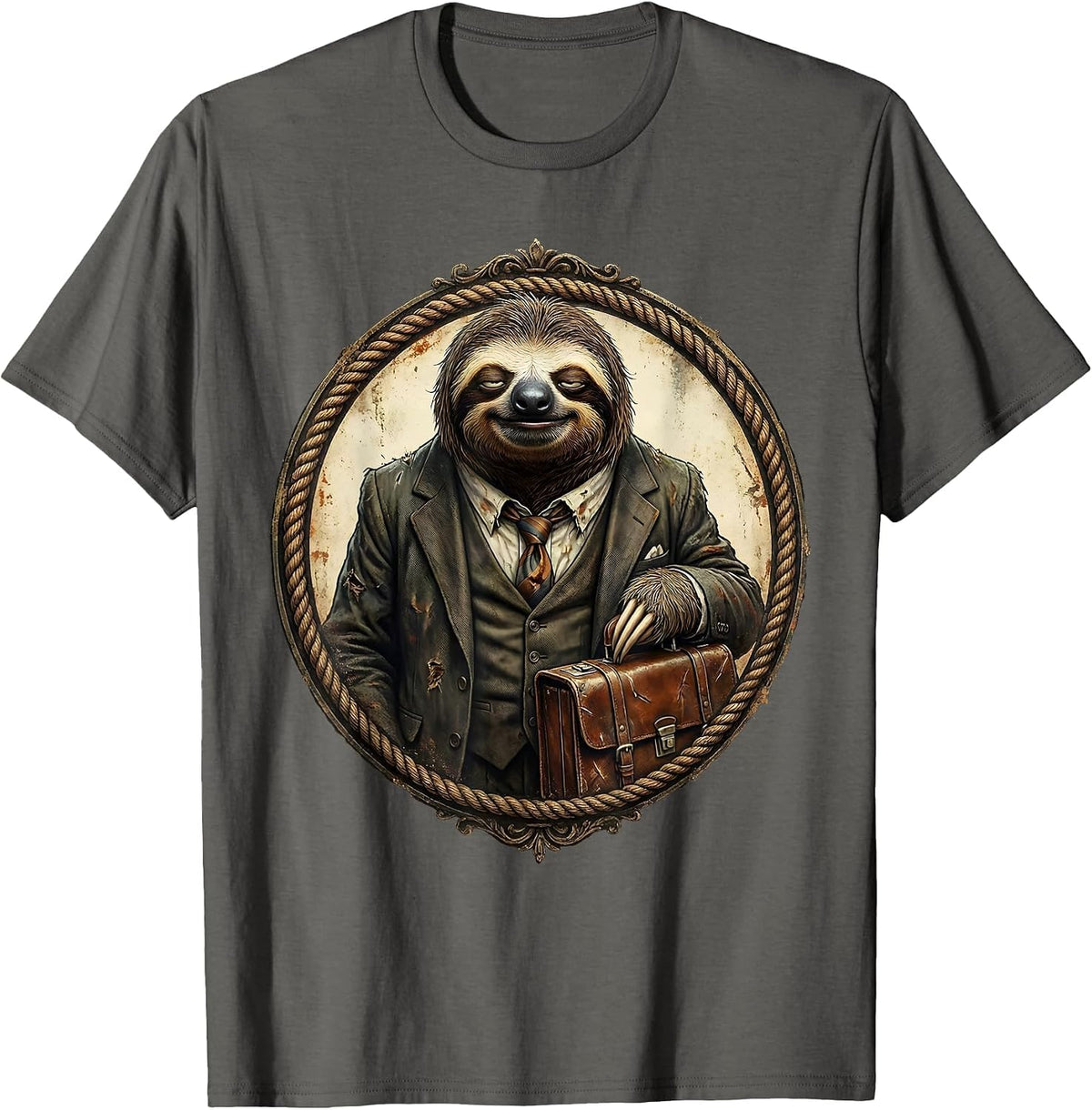 Sloth in Business Suit Funny Office Animal T-Shirt - Asphalt Grey