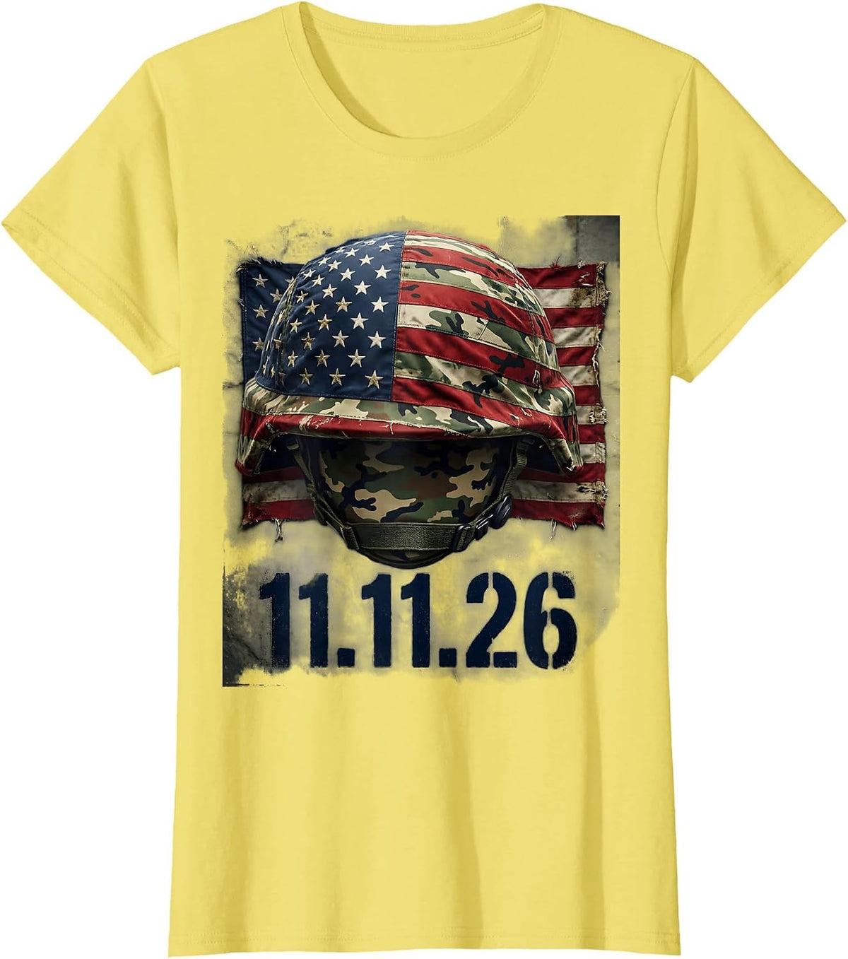 11.11.26 Distressed Military Patriotic Veteran T-Shirt - Lemon Yellow