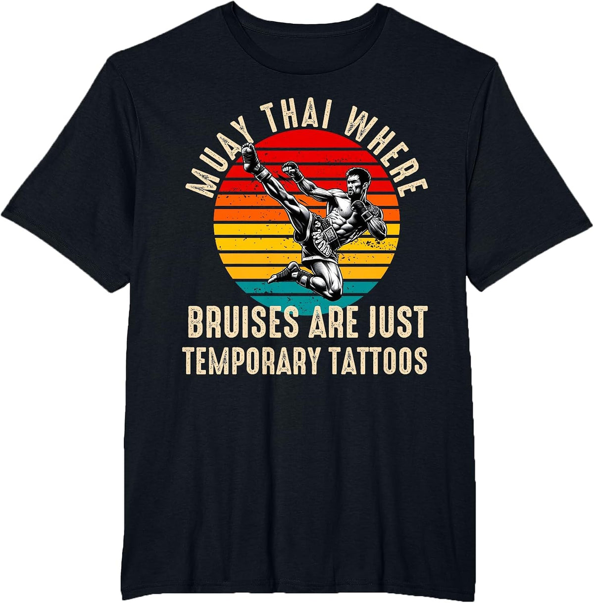 Muay Thai Fighter for Men Dad Boys Thai Kickboxing Fighting T-Shirt - Black