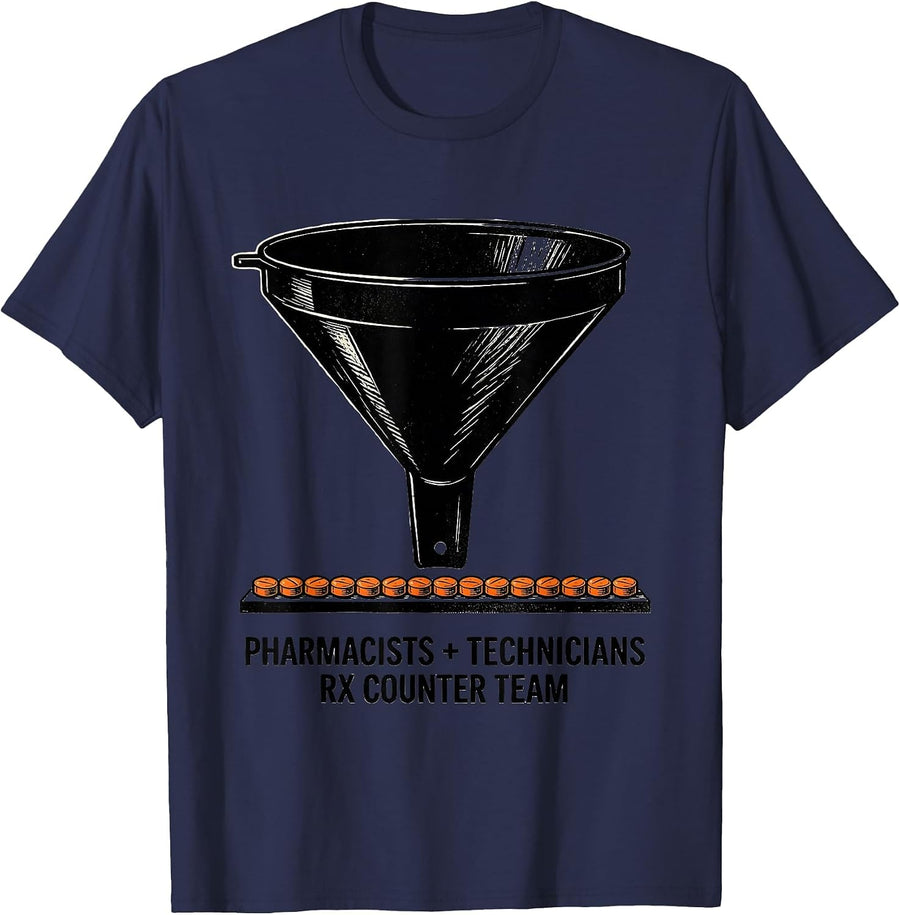 Pharmacists + Technicians, Rx Counter Team Funny T-Shirt - Navy Blue