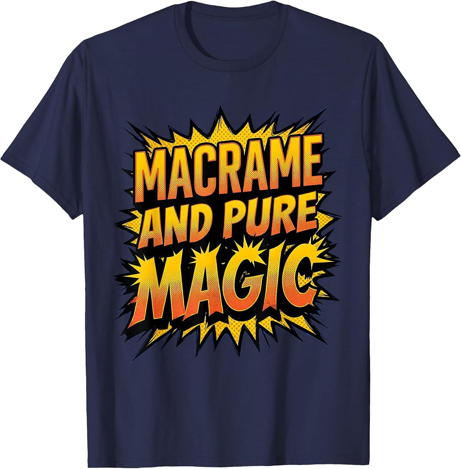 Macrame and Pure Magic 70s Boho Vibes Design T-Shirt - Navy Blue