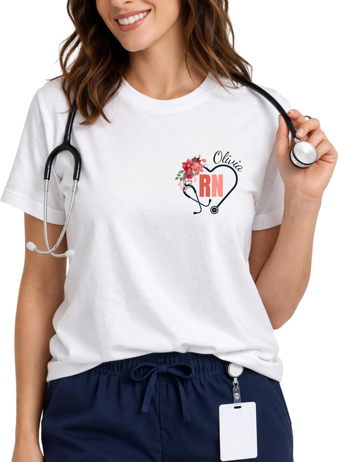 Custom RN Registered Nurse Shirt - Personalized Nurse T-Shirts with Name, Nurses Day Nurses Week Gift Women, Cute Nursing