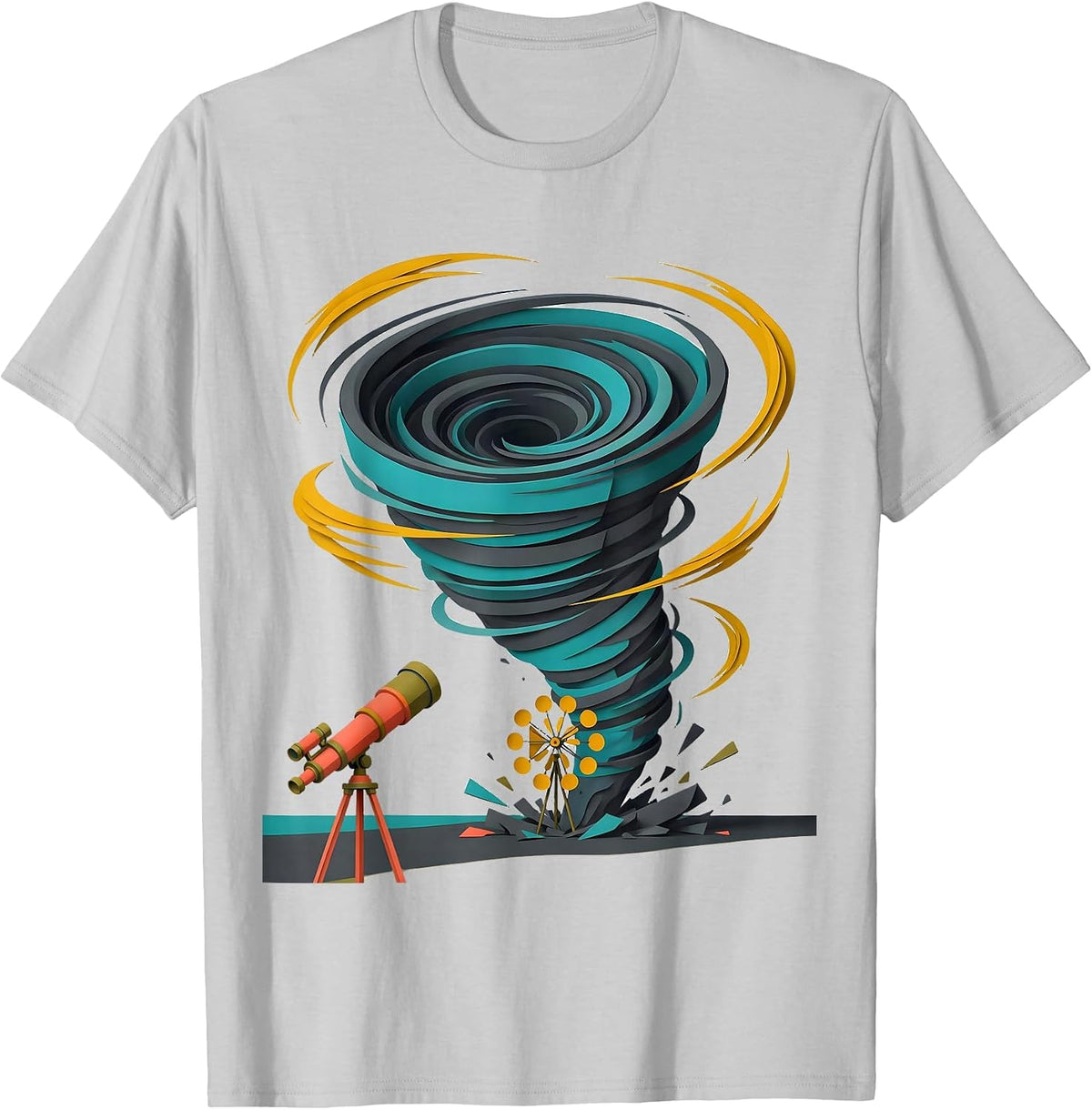 Men's Buoyant Tornado Funnel Midcentury Modern Meteorology Humor T-Shirt - Silver Grey