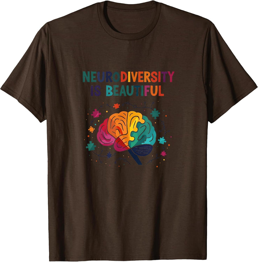 Neurodiversity is Beautiful Awareness Design T-Shirt - Brown
