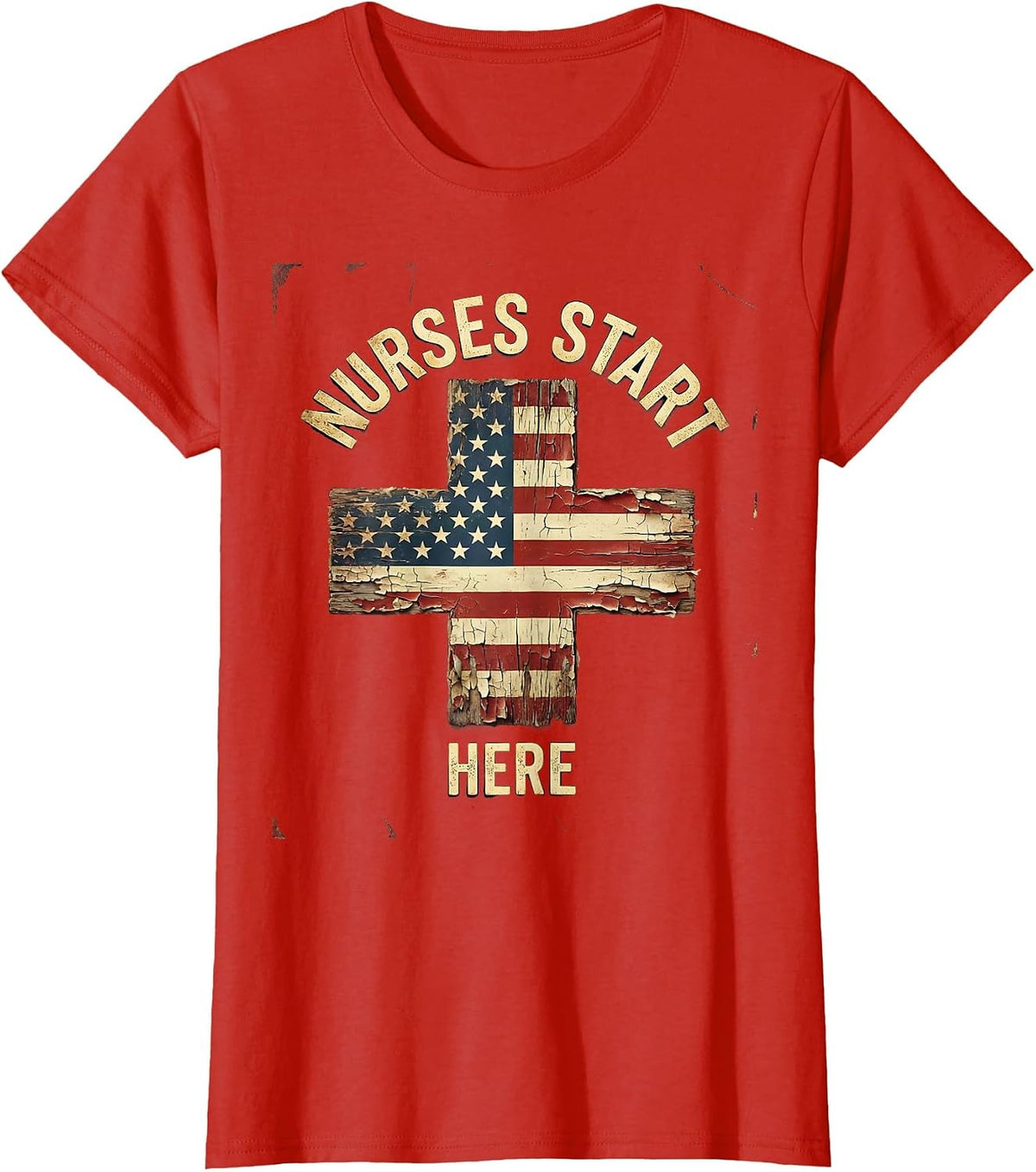 Nurses Start Here Healthcare Pride Design T-Shirt - Red