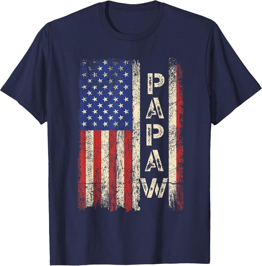Papaw Grandpa US American Flag Shirt Grandfather Day T-Shirt - Navy Blue