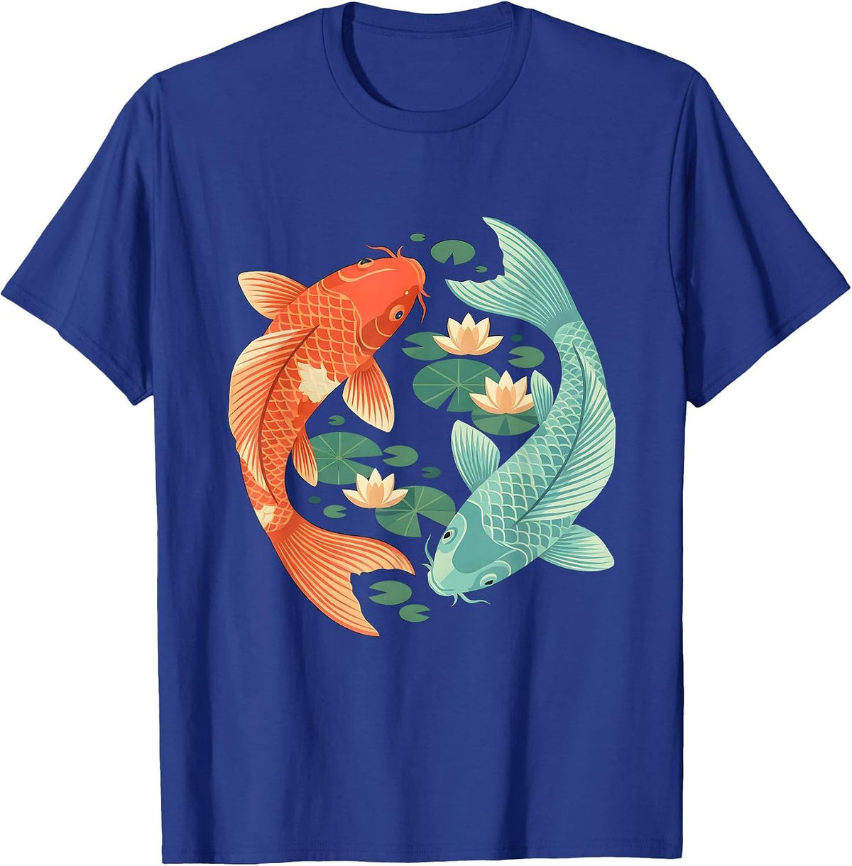 Koi Fish Yin Yang Pond Circle Graphic T-Shirt - Royal Blue