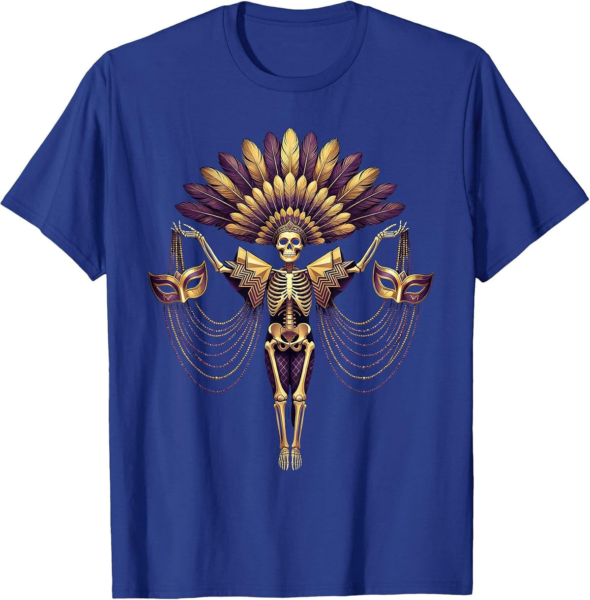 Mardi Gras Dancing Skeleton Parade Costume T-Shirt - Royal Blue