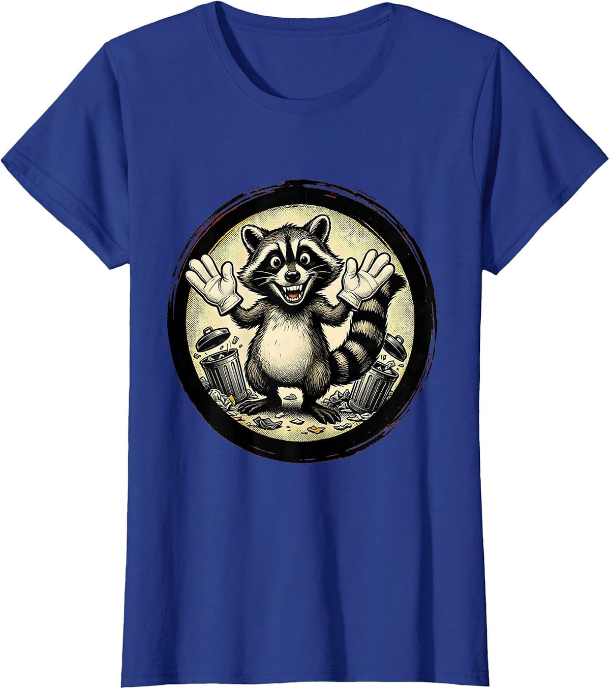 Women's Raccoon Trash Can Chaos Funny Animal Graphic T-Shirt - Royal Blue