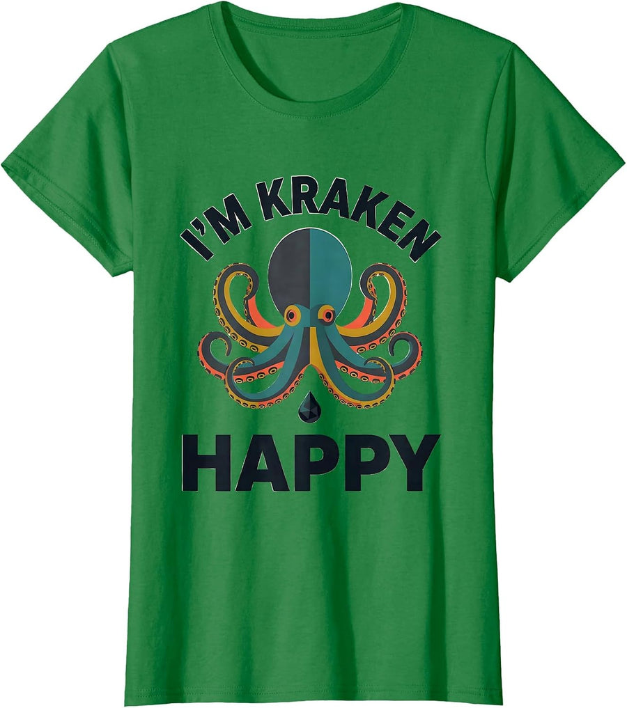 Women's I'm Kraken Happy Midcentury Modern Octopus Sea Monster Humor T-Shirt - Kelly Green