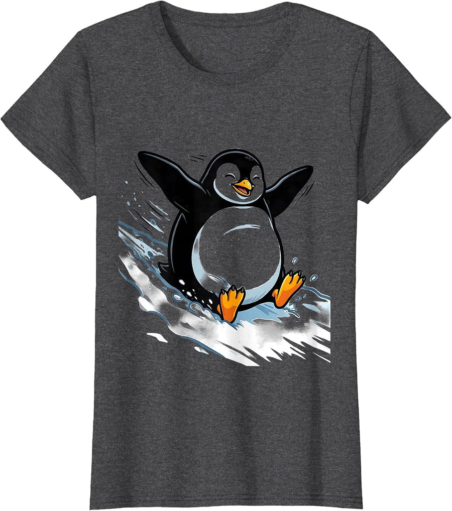 Women's Penguin Belly Cartoon Animal Lover Halloween Costume T-Shirt - Dark Heather Grey