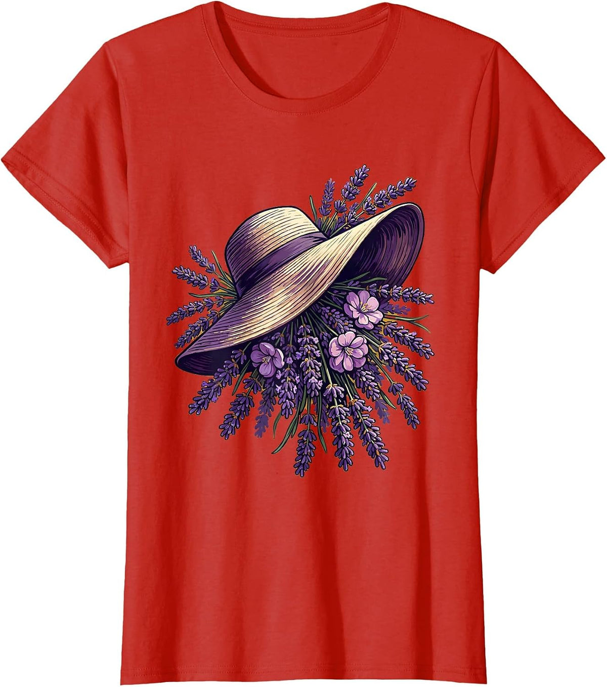 Gigi Lavender Field Sunhat Lounging Illustration T-Shirt - Red