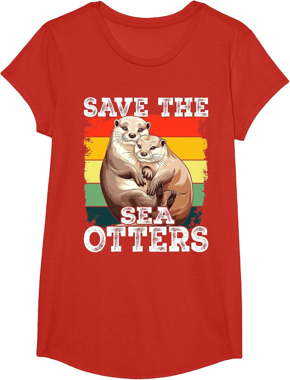 Save The Sea Otters T-Shirt - Girls Red