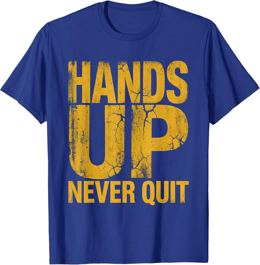 Hands Up Never Quit Boxing Fighter Design T-Shirt, Men, Royal Blue, Large - As Pictured