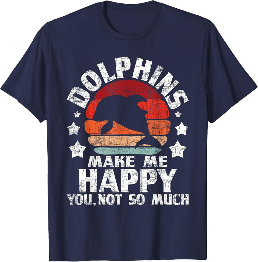 Dolphins Make Me Happy - Dolphin Lover Sea Marine Biologist T-Shirt - Navy Blue