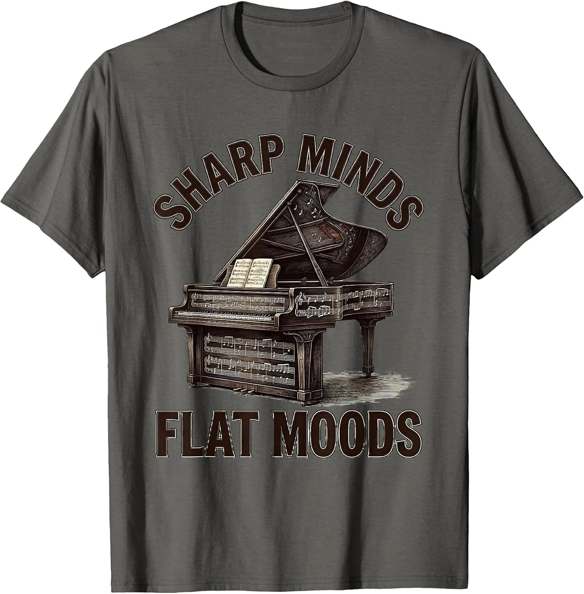 Sharp Minds Flat Moods Music Teacher Design T-Shirt - Asphalt Grey