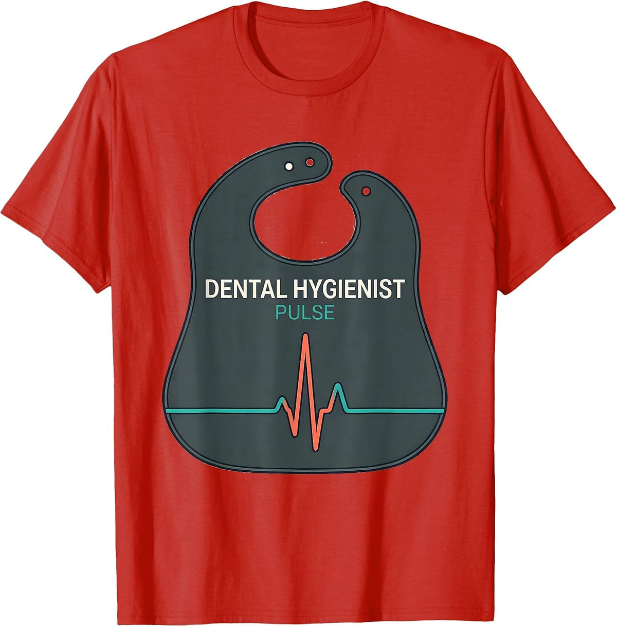 Men's Dental Hygienist Pulse Flat Vector Occupational Pride T-Shirt - Red
