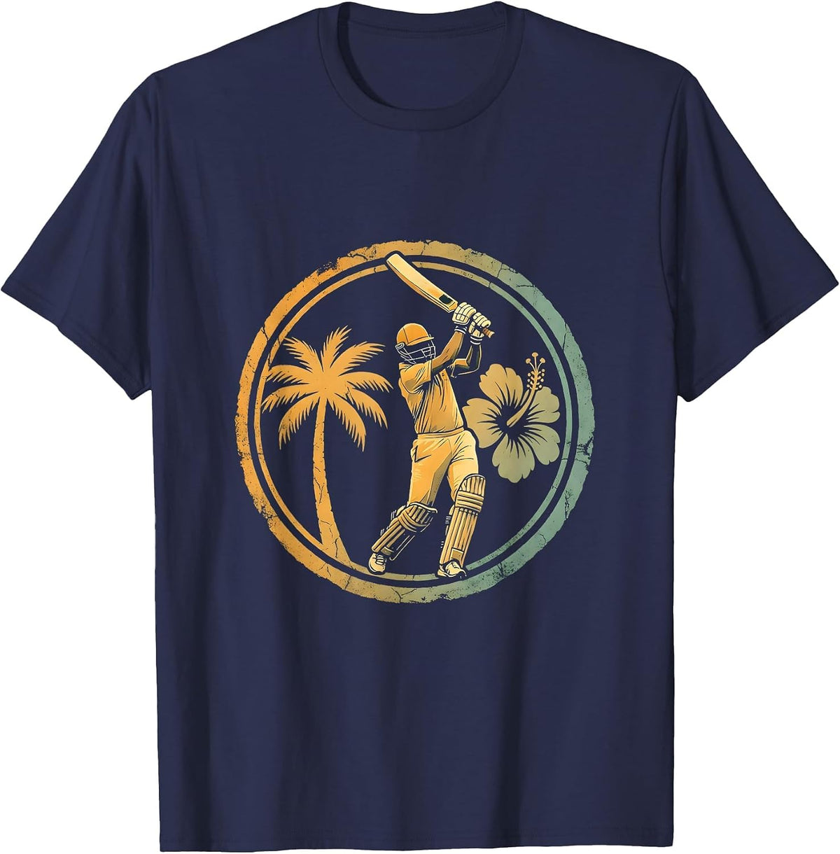 Jamaica Cricket Batsman Illustration T-Shirt - Navy Blue