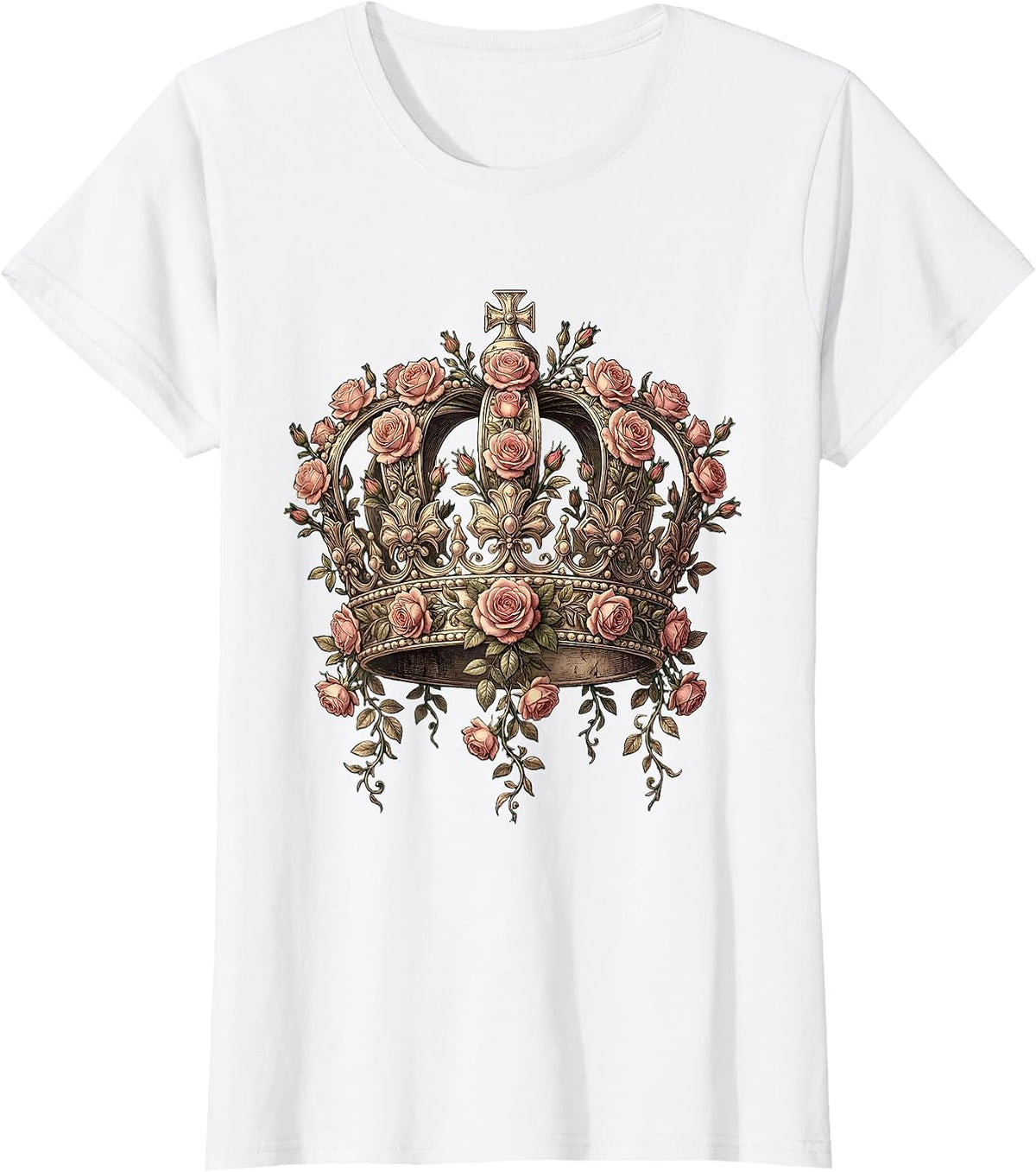 Gigi Crown Blooming Roses Floral Illustration T-Shirt - White