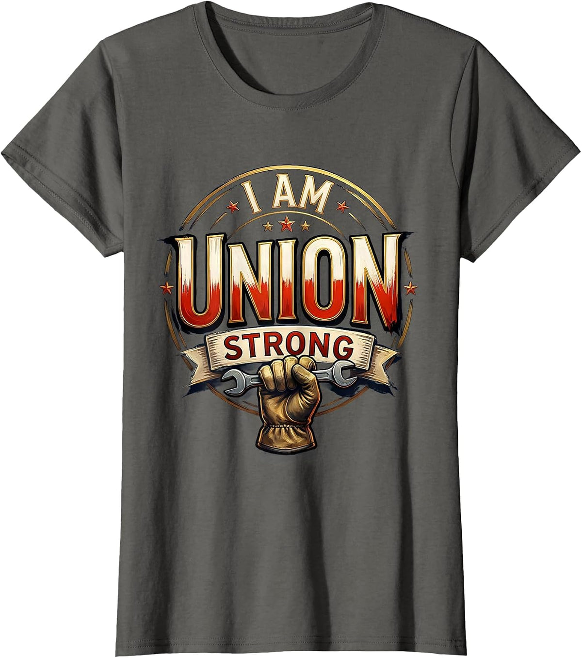 Women's I Am Union Strong Patriotic Labor Day Union Worker Pride T-Shirt - Asphalt Grey