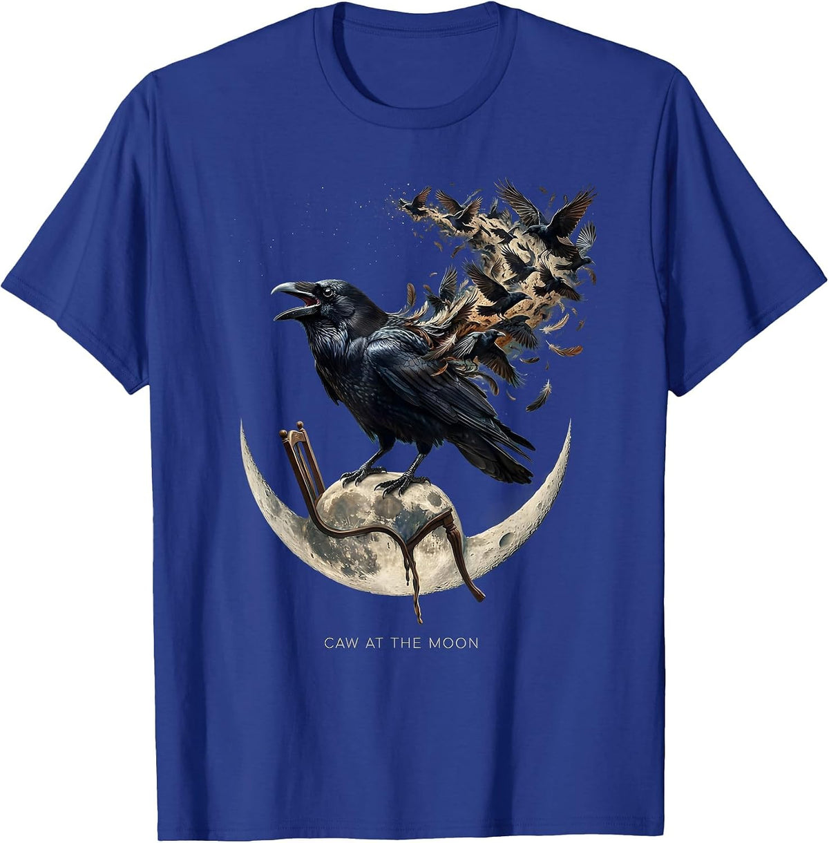 Men's Caw at the Moon Crow Night Sky Design T-Shirt - Royal Blue