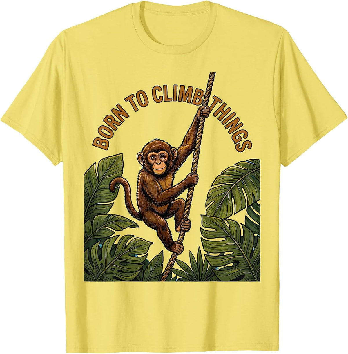 Men's Born to Climb Things Monkey Graphic Design T-Shirt - Lemon Yellow