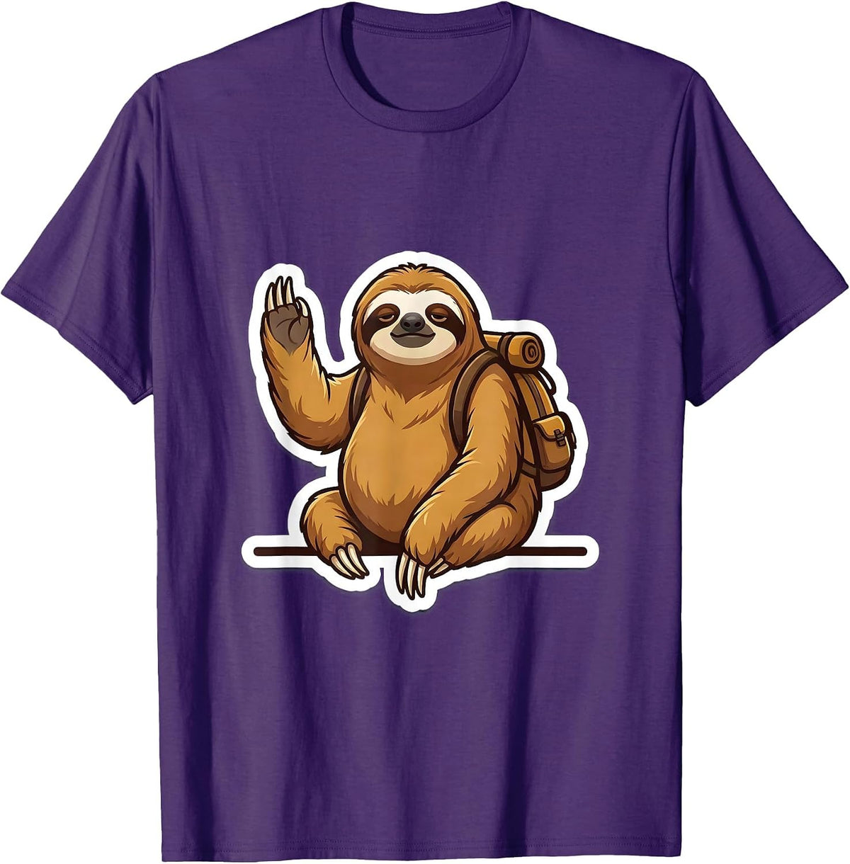 Men's Round-Faced Sloth Sticker-Style Cute Mascot Gift T-Shirt - Purple
