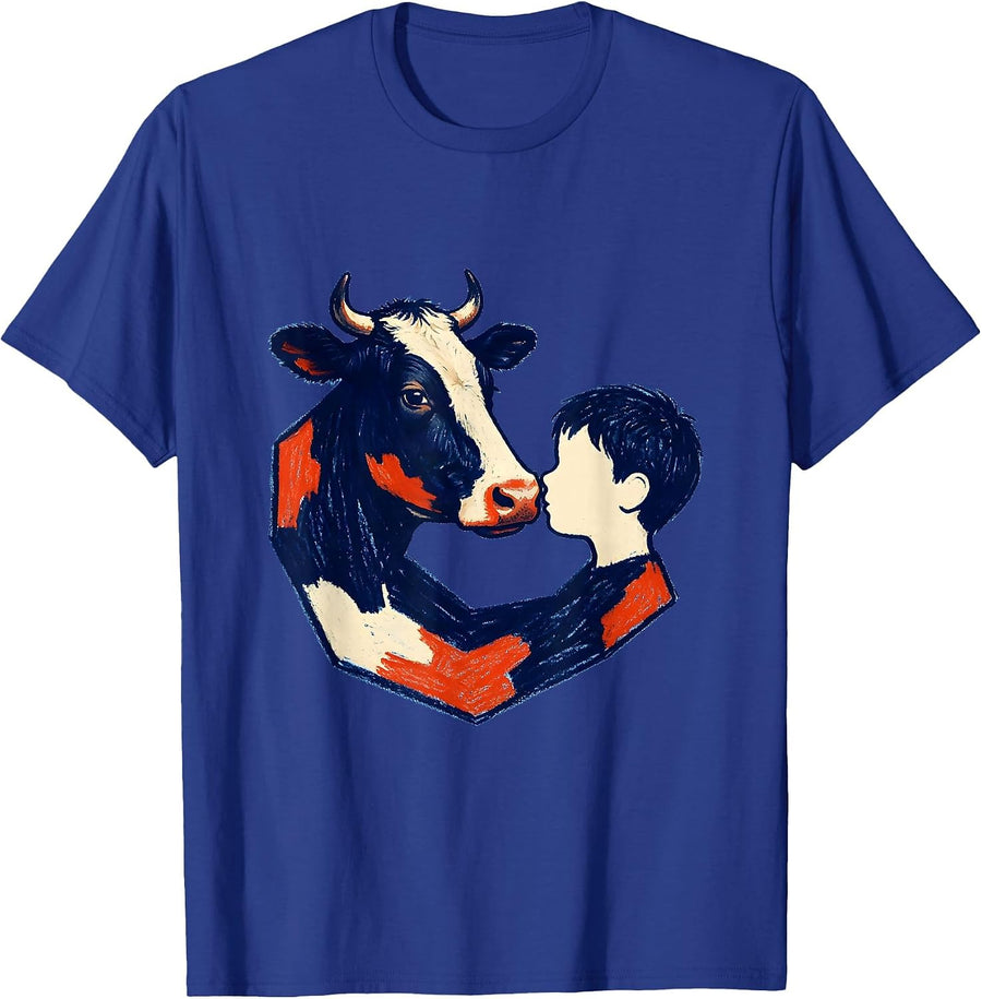 Cow Boy Profile Naive Kidcore Farm-Lover Humor T-Shirt - Royal Blue