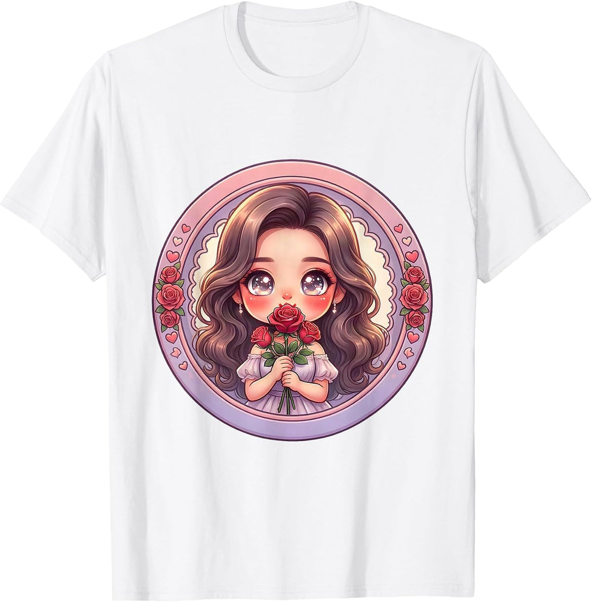 Gigi Elegant Rose Blowing Kiss Illustration T-Shirt - White