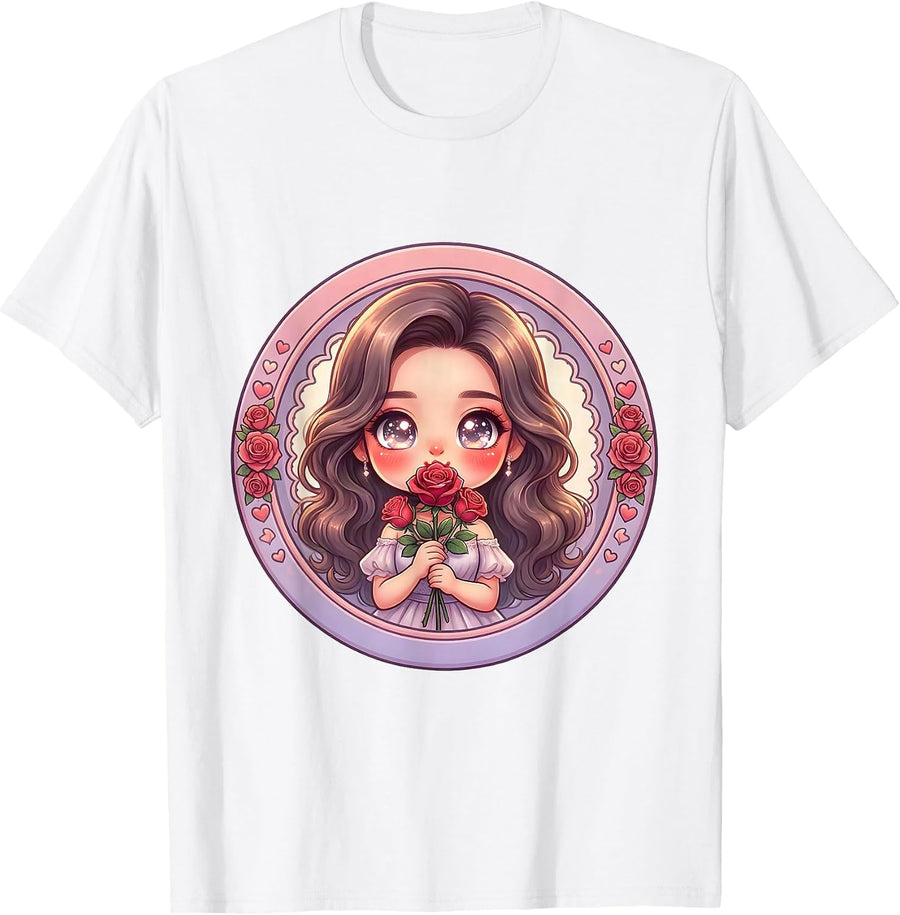 Gigi Elegant Rose Blowing Kiss Illustration T-Shirt - White