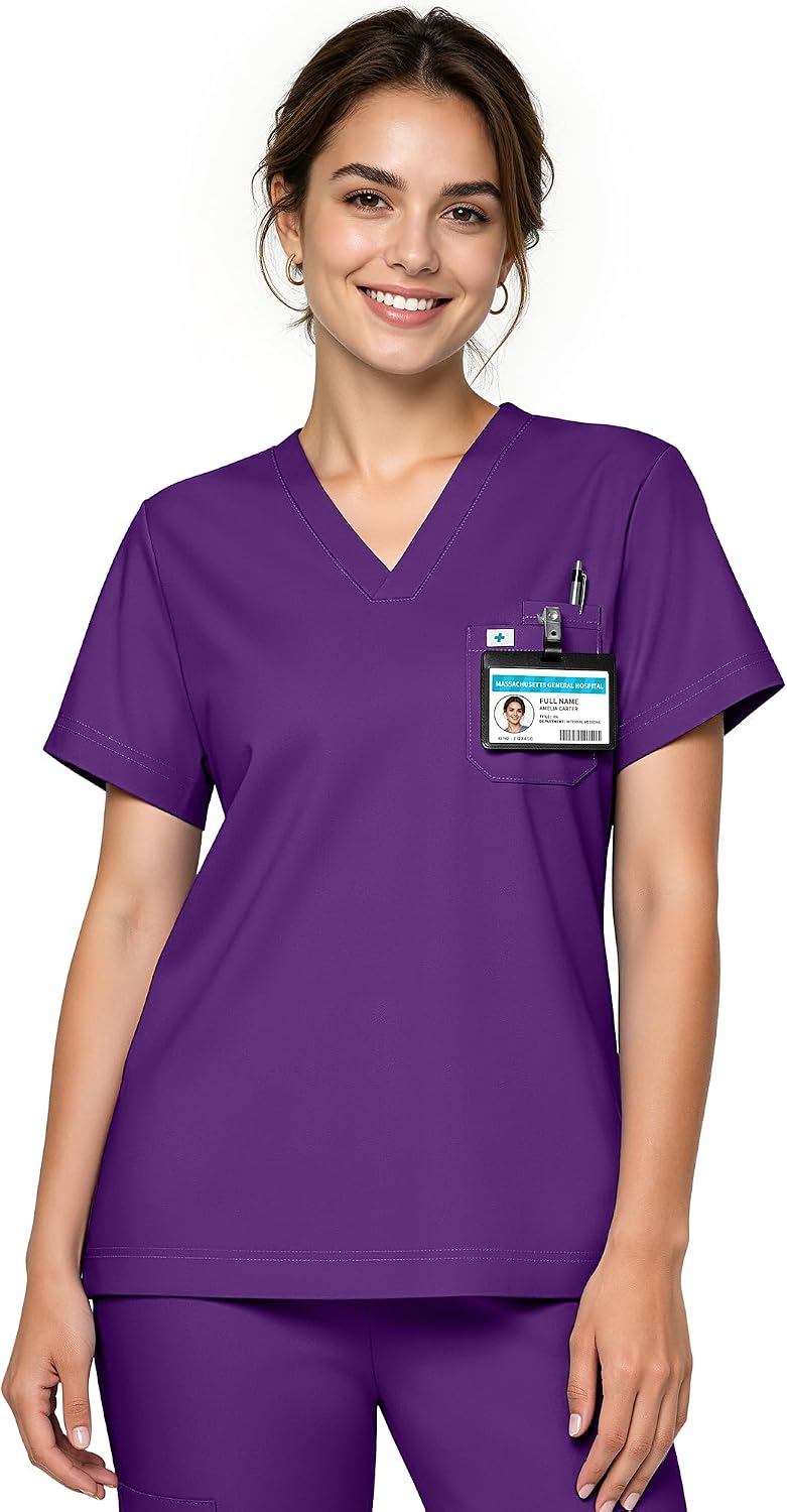 Scrub Tops for Women, Stretch V-Neck Scrub Tops - Purple