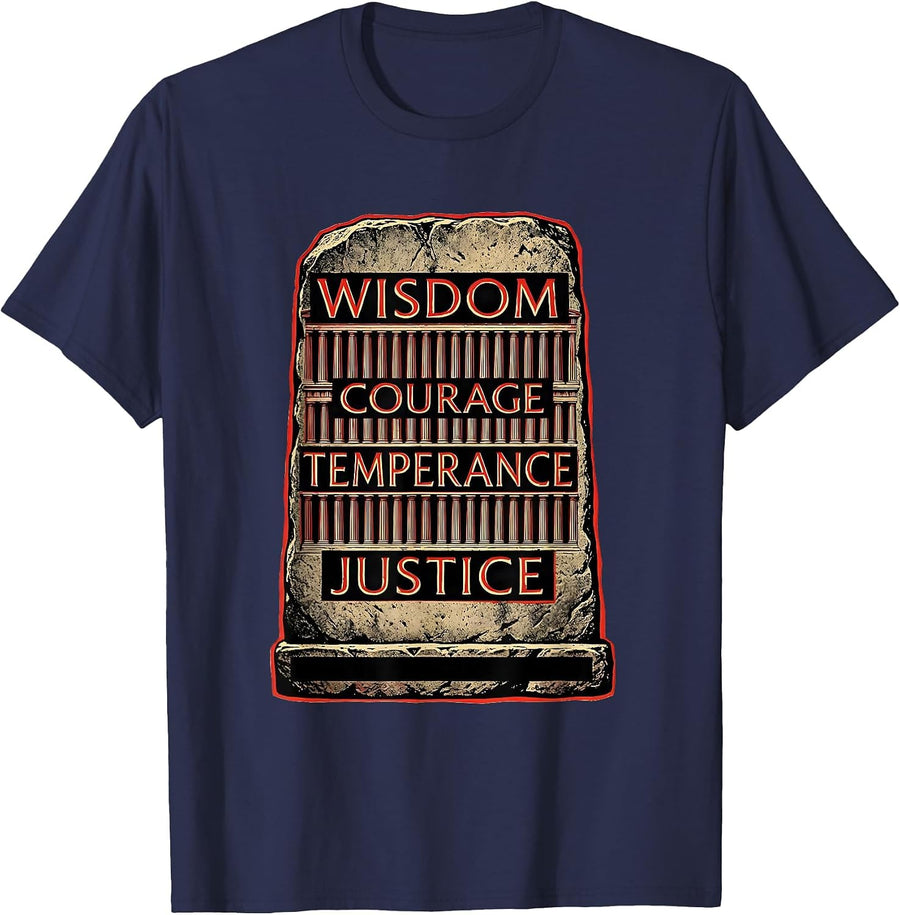 Wisdom Courage Temperance Justice Stoic Philosophy Marcus T-Shirt - Navy Blue