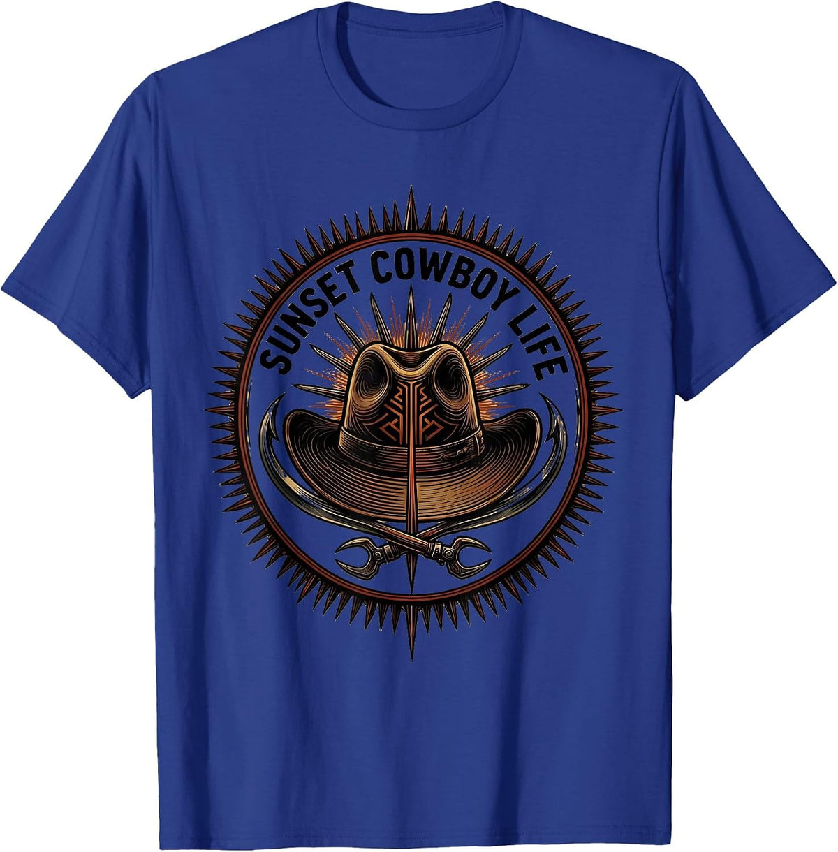 Men's Sunset Cowboy Life Western Graphic Design T-Shirt - Royal Blue