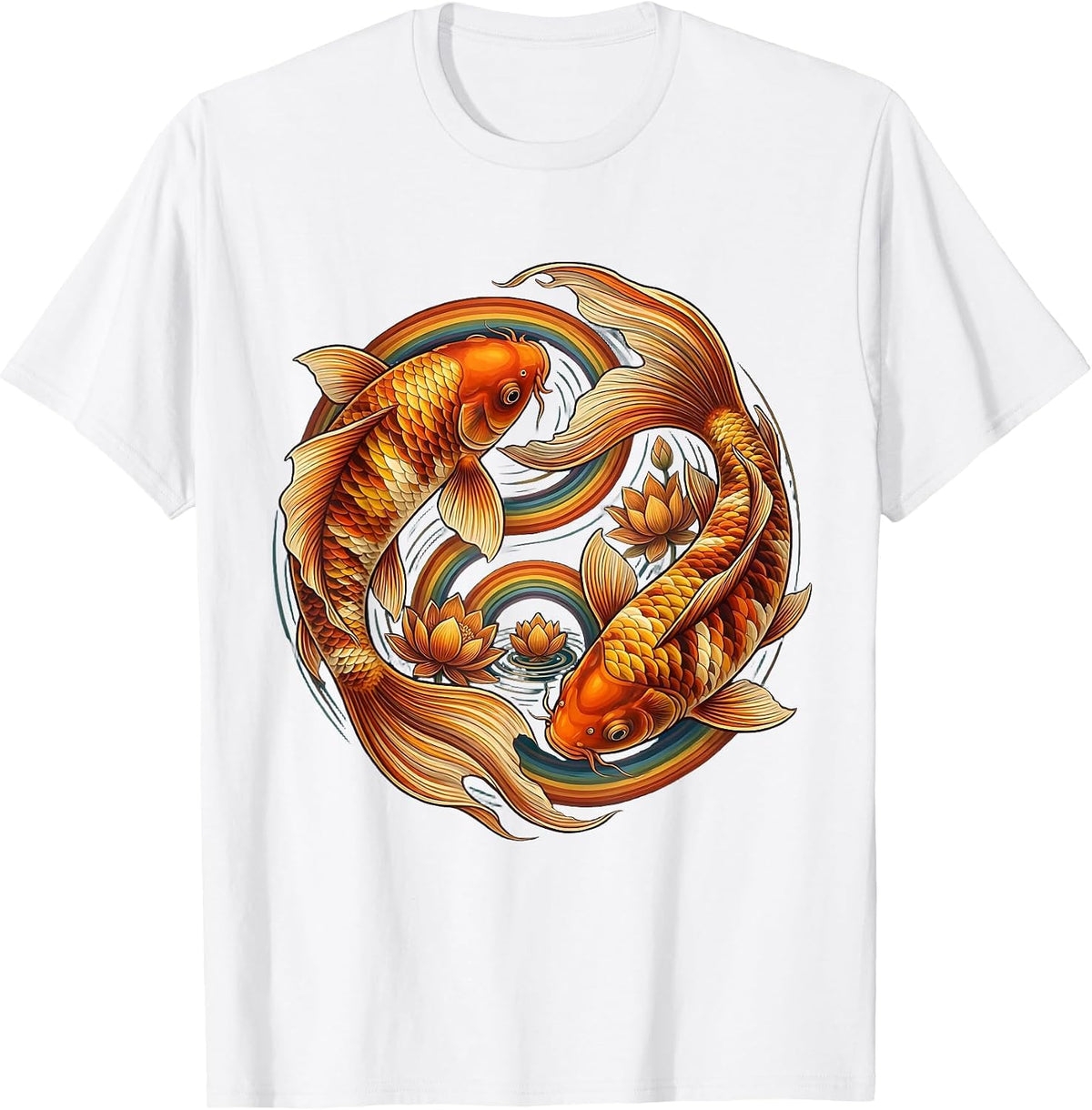 6 7 Matching Koi Fish Yin Yang Circle Design T-Shirt - White