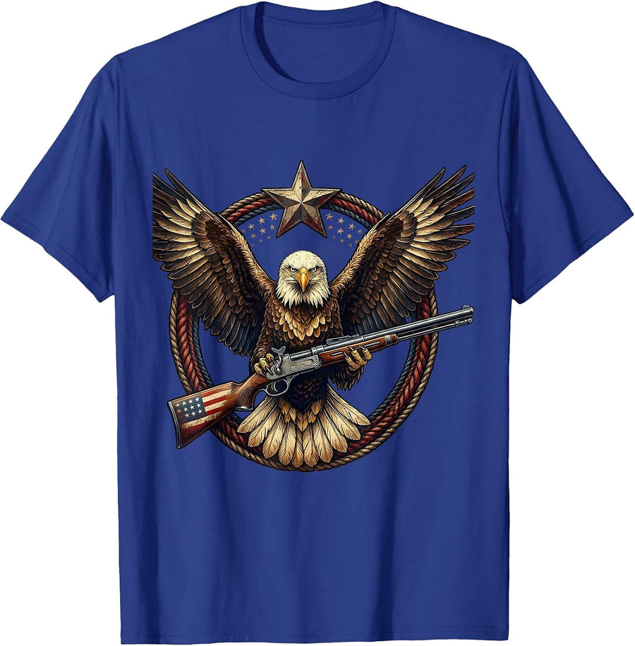 Bald Eagle Perched on Rifle 2nd Amendment T-Shirt - Royal Blue