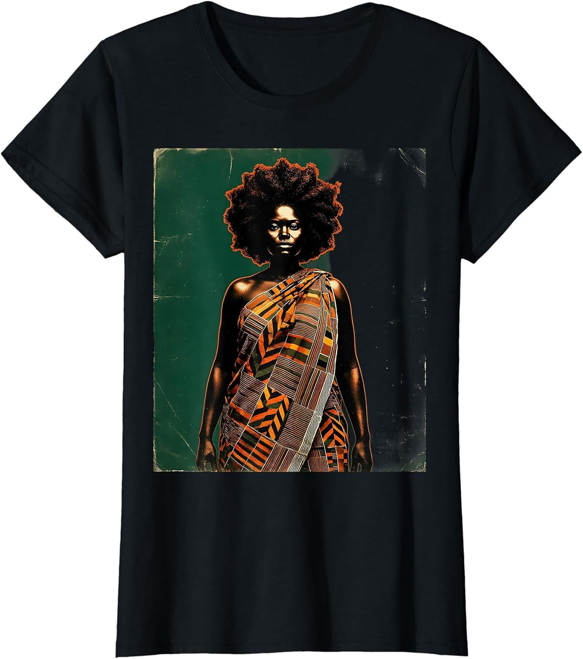 Melanin Pride Regal Warrior Kente Cloth Art T-Shirt - Black