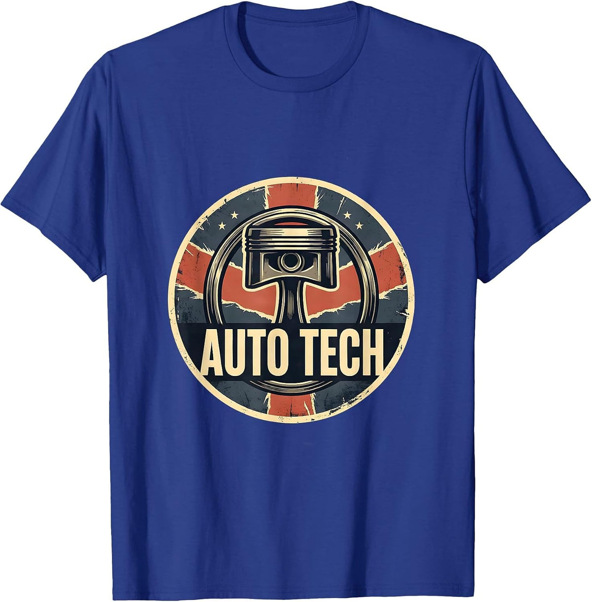 Men's Auto Tech Distressed American Flag Mechanic Oilfield Worker T-Shirt - Royal Blue