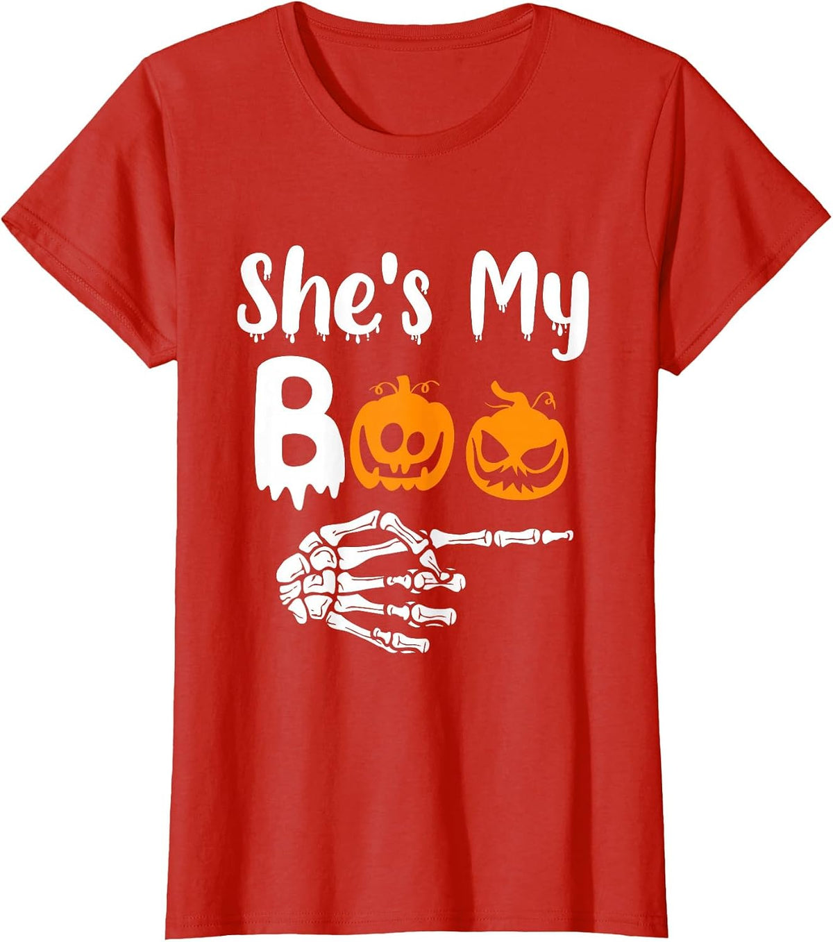 She's My Boo Matching Halloween Pajama Couples He's My Boo T-Shirt - Red