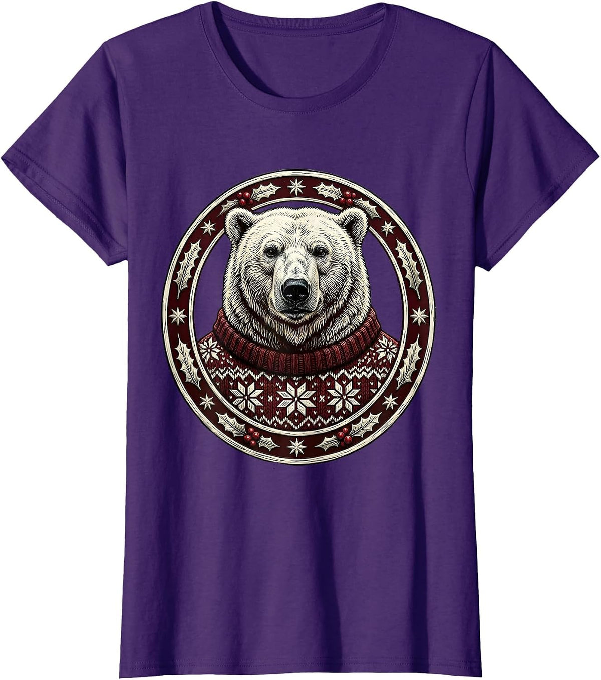Women's Polar Bear Cozy Christmas Sweater Holiday Design T-Shirt - Purple