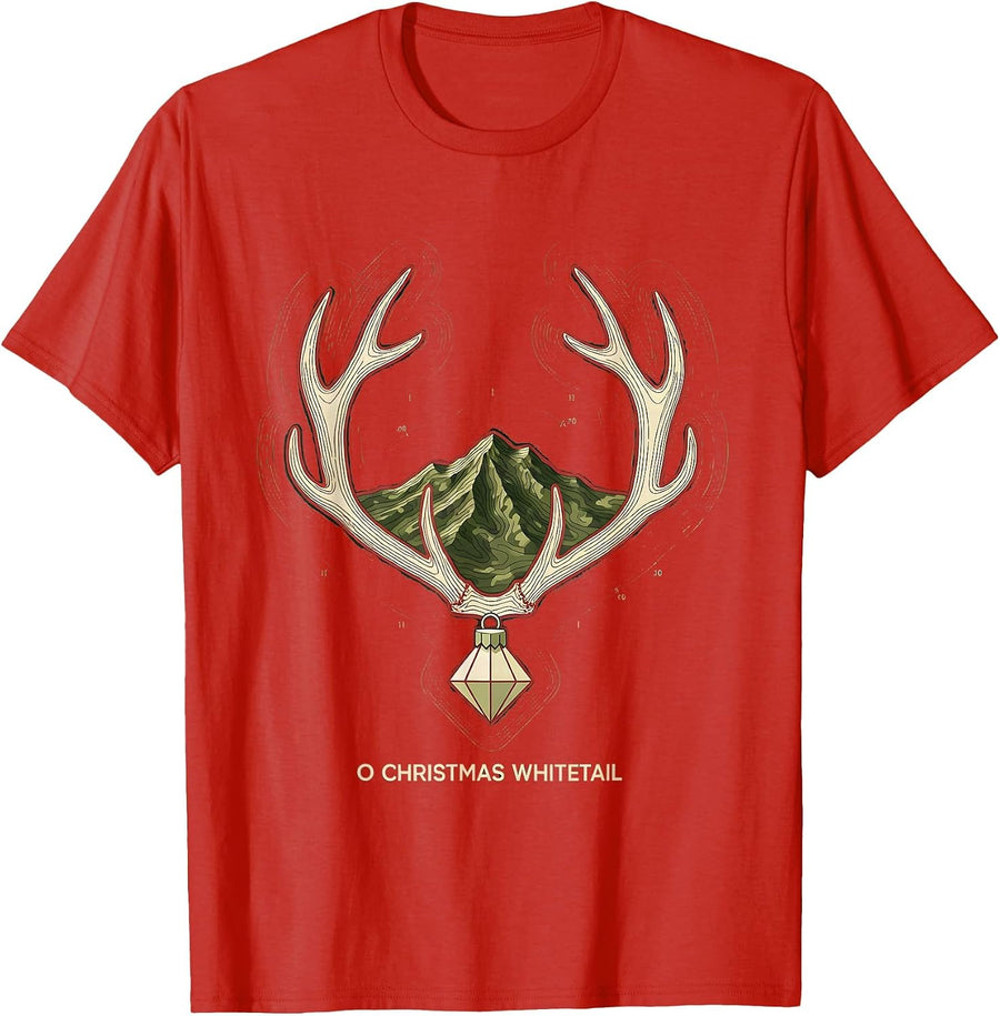 Men's O Christmas Whitetail Topographic Contour Hunting Camo Ugly T-Shirt - Red