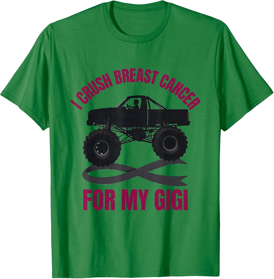 Men's I Crush Breast Cancer For My Gigi Minimalist Monster Truck T-Shirt - Kelly Green