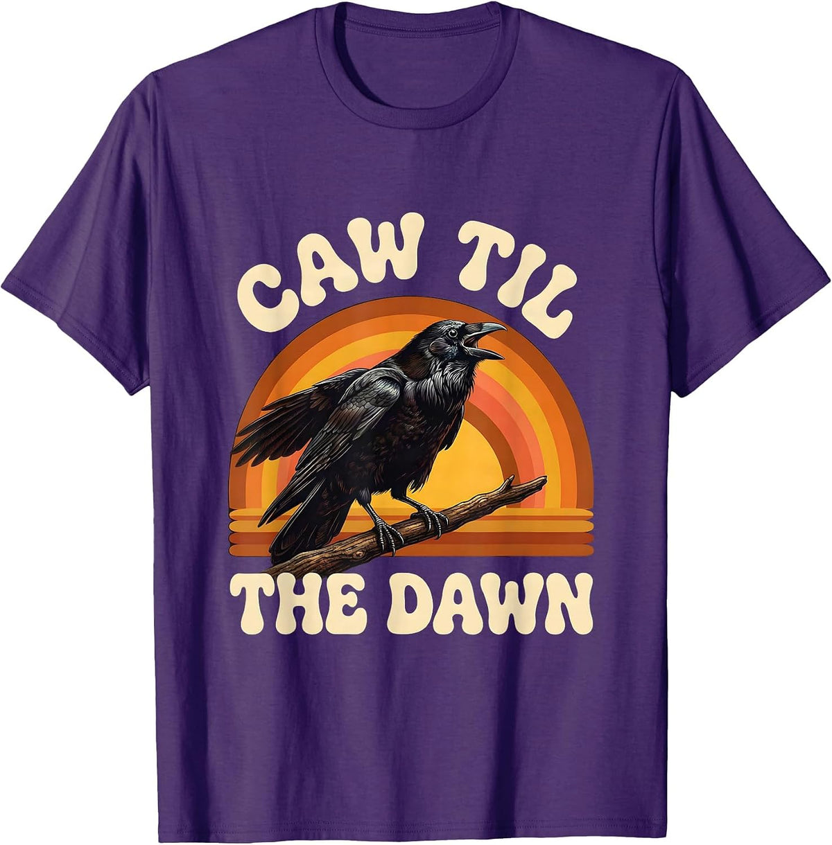Caw Til The Dawn Crow Night Owl Design T-Shirt - Purple