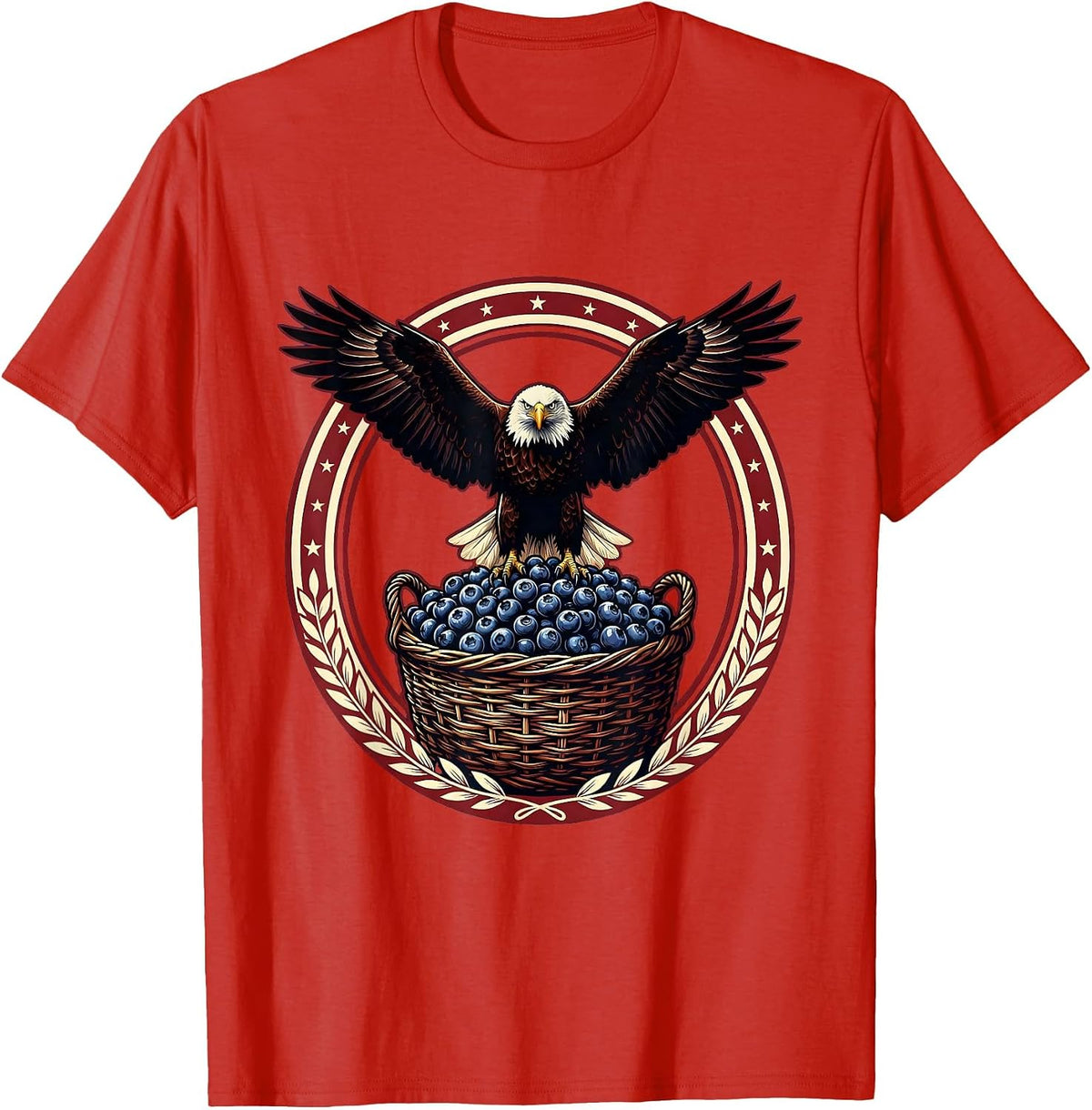 Men's Bald Eagle Blueberry Basket Patriotic Graphic T-Shirt - Red
