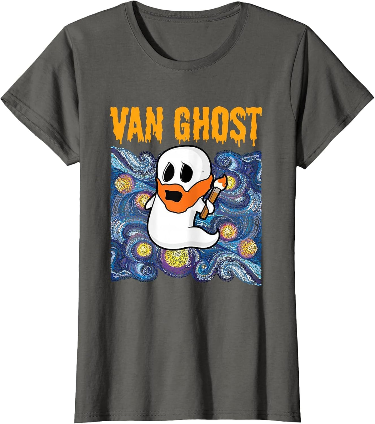Van Ghost Art Teacher Halloween Van Gogh Starry Night T-Shirt - Asphalt Grey