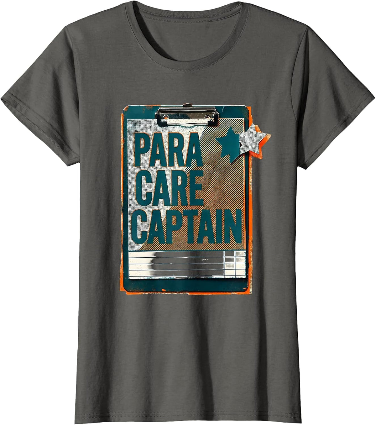 Women's Para Care Captain Risograph Paraprofessional Teacher's Aide T-Shirt - Asphalt Grey