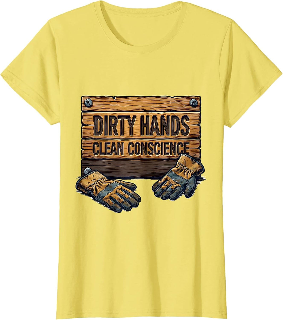 Dirty Hands Clean Conscience Blue Collar Design T-Shirt - Lemon Yellow