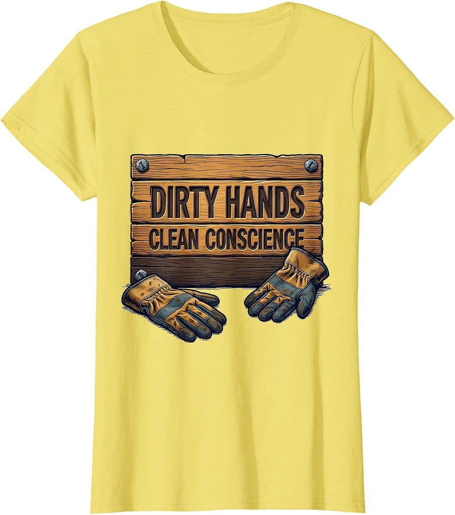 Dirty Hands Clean Conscience Blue Collar Design T-Shirt - Lemon Yellow